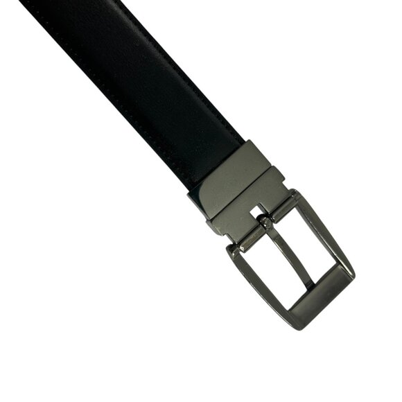 Faux Leather Dress Belt Silver Tone Buckle Reversible Brown Black Mens 32/34 - Picture 5 of 10